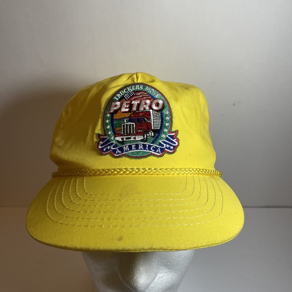 Vintage‎ Truckers Move Petro America Truckers Hat Cap Zipperback Gas Oil Yellow